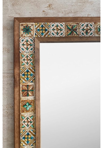 Oscar Stone Decor Ahşap Çerçeveli Mozaik Taş Mermer Ayna 63x123 Cm Seramik Desenli Kahverengi Genel