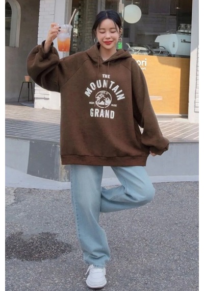 The Mountain Baskılı Sweatshirt Kahverengi