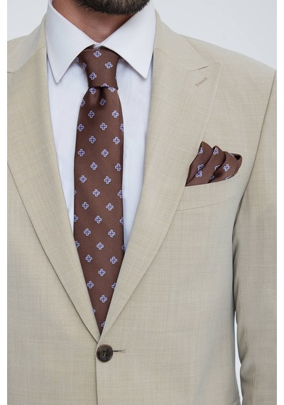 Ysf Erkek Bej Slim Fit Sivri Yaka Takım Elbise Bej