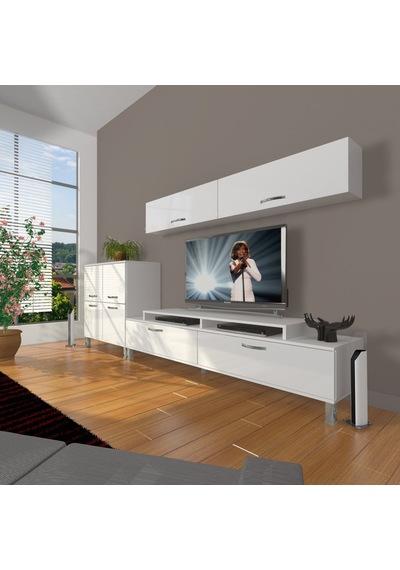 Decoraktiv Ekoflex 6y Slm Krom Ayaklı Tv Ünitesi Tv Sehpası Beyaz