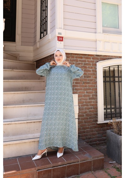 Nevayla Moda Çiçek Desenli Viskon Elbise - Açık Mavi / E0128 Açık Mavi