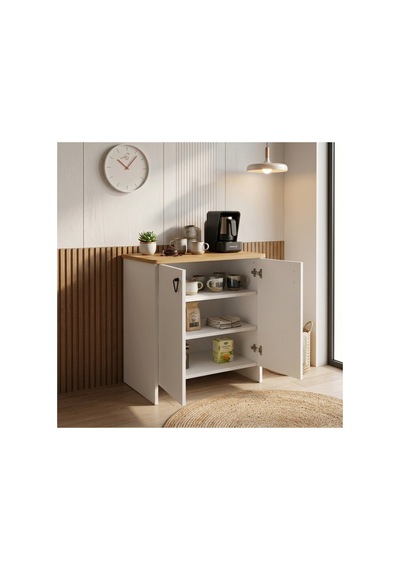 Safir Meşe-beyaz Çok Amaçlı Dolap 2 Kapaklı, Raflı, Şık Ve Modern Tasarım 80x40x82 Cm Safir Meşe - Beyaz - 936954538 Safir Meşe - Beyaz