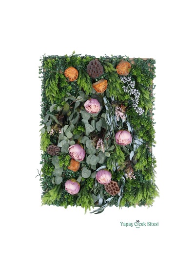 Yapay Çiçek Sitesi Yapay Bitkili Duvar Paneli 50x70 Cm Model 1 Yeşil