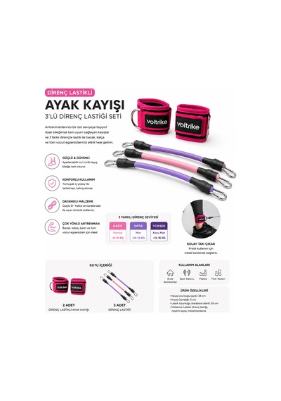 Voltrike Direnç Lastikli Ayak Kayışı Pembe