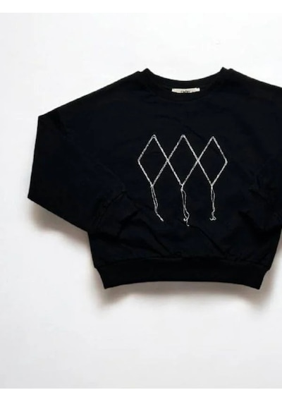 Kız Çocuk Mevsimlik Pamuklu İki İplik Zincirli Sweatshirt-15447 Siyah