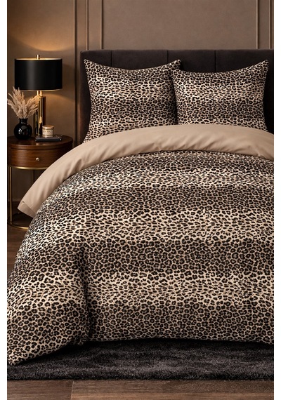 More Home Tek Kişilik Nevresim Takımı Lastikli Çarşaf Leopar Bej