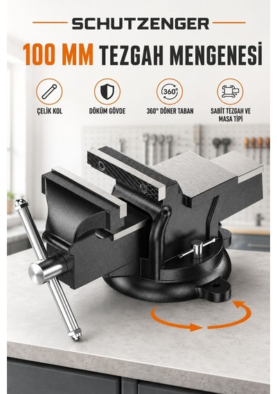 Çelik Kollu 100mm Sabit Mengene Dönerli Taban Tezgah Mengenesi N-6601
