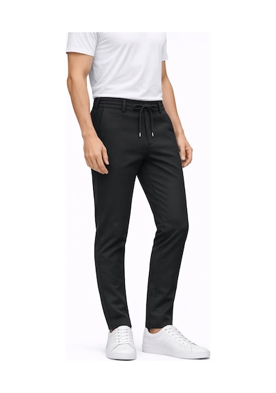Yazı Erkek Slim Fit Dar Kesim Beli Bağlamalı Yan Cepli Casual Jogger Pantolon Siyah
