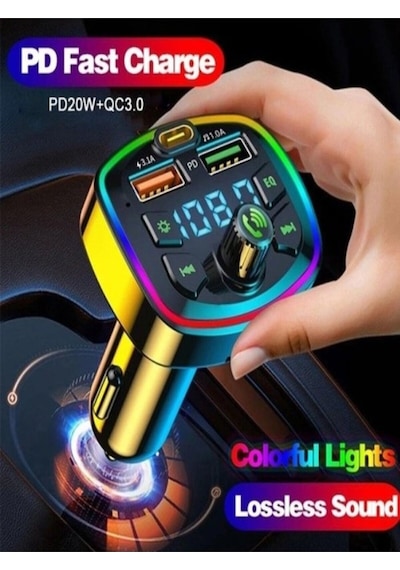 Araç Bluetooth 5.0 Fm Transmitter Cihazı Araba Müzik Mp3 Çalar Sd Kart Okur Oto Çakmaklık Şarj Aleti