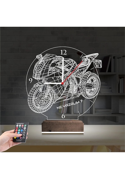 Luvivia Motor Motorsiklet Motorcu Hediye Kişiye Özel Saatli 3d Lamba - Masa Gece Lambası Şeffaf
