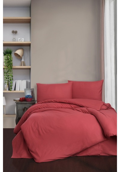 Mulberry Çift Kişilik Nevresim  Takımı Pamuk Saten Çizgili %100 Pamuk 200x220 Bordo