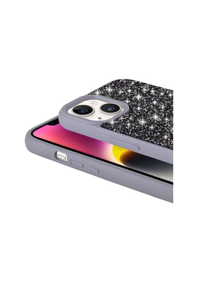 Apple Uyumlu iPhone 13 Kılıf Simli Pırlanta Taşlı Kamera Yükseltili Silikon Celikaksesuar Lila