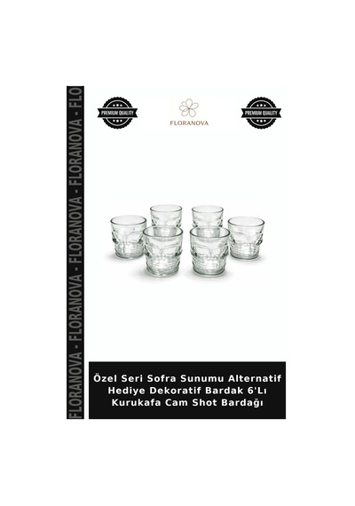 Özel Seri Sofra Sunumu Alternatif Hediye Dekoratif Bardak 6'lı Kurukafa Cam Shot Bardağı