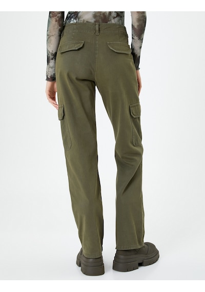 Koton Gabardin Kargo Pantolon Cepli Normal Bel Haki 4wak40119pw