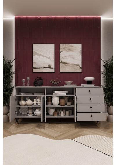 Asra Trend Lüks Konsol Tv Ünitesi %100 Mdf Salon Ve Yemek Odası Ünitesi Knsl06 Kül Gri