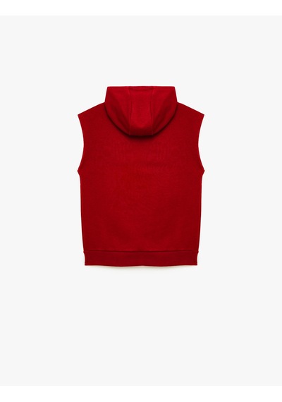 Koton Üç İplik Baskılı Oversize Kapşonlu Kolsuz Sweatshirt Kırmızı 7wkb30005tk