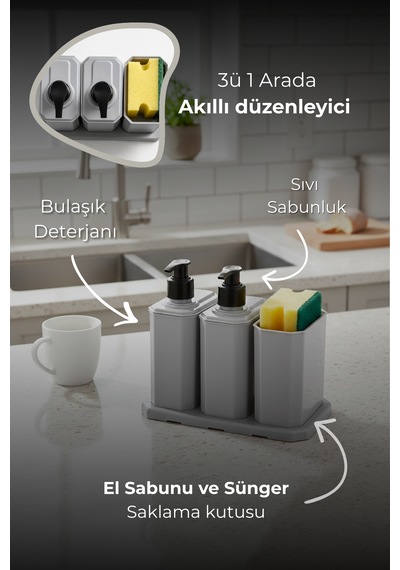 Lavabo Üstü Düzenleyici Set Mutfakta & Banyoda Şık Ve Pratik Düzen gri