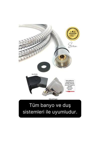 Premium Lüks Duş Başlığı Spiral Mafsal Seti Fonksiyonel Masaj Kopmaz Patlamaz Sızdırmaz Paslanmaz Gri - Gümüş