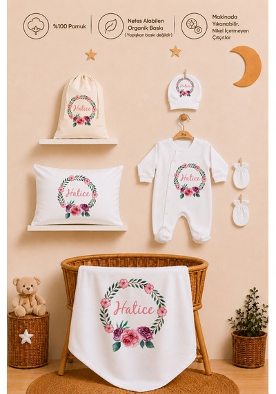 Pia Baby Kız Bebek İsimli %100 Pamuk Hastane Çıkışı 6 Parça Tulum Şapka Eldiven Hediye Seti 2063tybk3x Krem