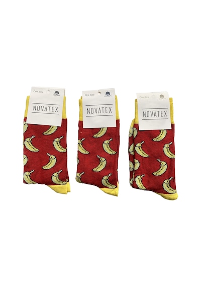 Lukitus Unisex Eğlenceli Muz Desenli Soket Çorap 6 Adet Kırmızı