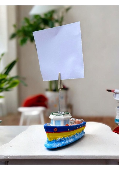 Sarı Lacivert Gemi Temalı Fotoğraf Not Tutacağı Ofis Masası Hediyelik Lacivert