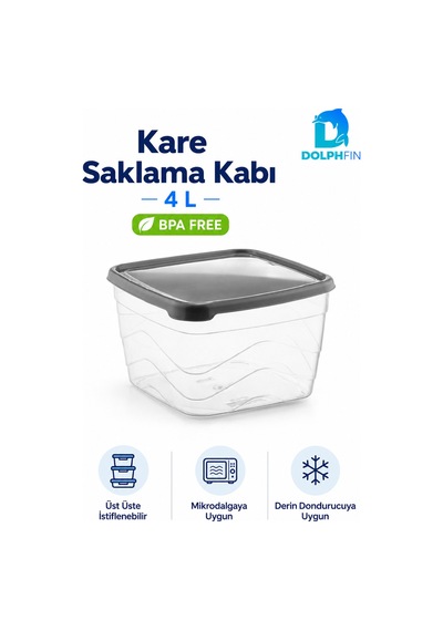 4 Litre Kapaklı Kare Saklama Kabı İstiflenebilir Bpa İçermez Şeffaf Siyah