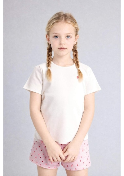 Defacto Regular Fıt Fitilli Kaşkorse Şort Tişört 2li Pijama Takımı Kız Çocuk H5705a826smer233 Ekru-er233