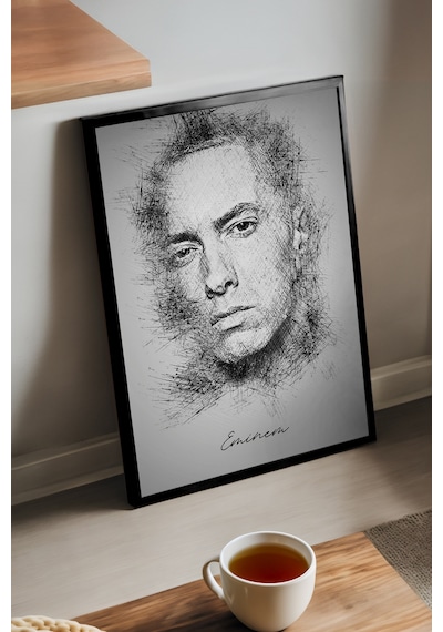 Eminem Siyah Ahşap Çerçeveli Poster, Dekoratif Müzik Duvar Tablosu