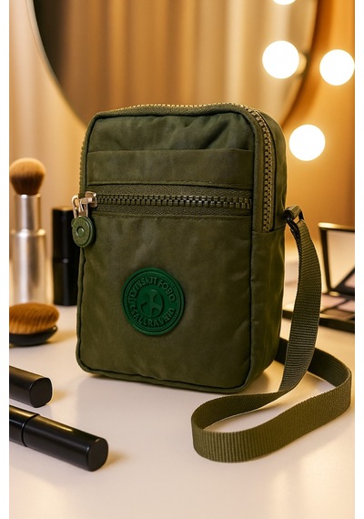 Newish Polo Kadın Krinkıl Ayarlanabilir Askılı Cepli Postacı Omuz Çantası Haki