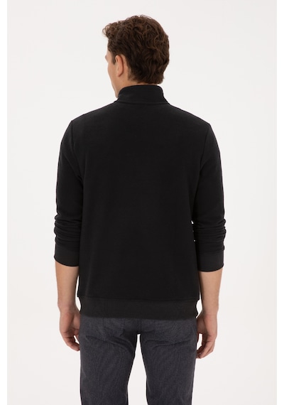 U.S. Polo Assn. Erkek Regular Fit Yarım Fermuarlı Siyah Basic Sweatshirt 50313802-VR046