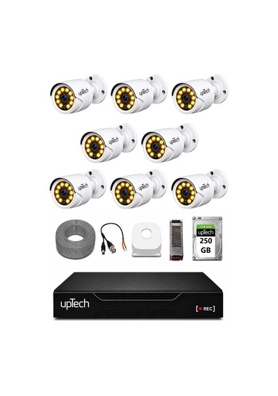 Uptech Full Hd 8 Kameralı Gece Renkli Görüş Su Geçirmez Güvenlik Kamera Seti 250 Gb Hdd 2239