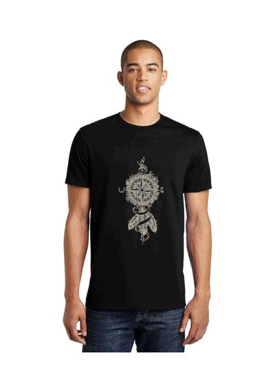 Dreamcatcher Pusula Baskılı Siyah Erkek Tshirt