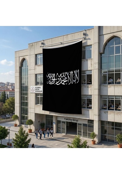 Kelime-i Tevhid Siyah Bayrak 140gr Premium Raşel Kumaş 6x9 Metre Diğer
