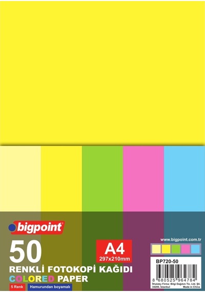 Bigpoint Renkli Fotokopi Kağıdı A4 Bp720 50 Li Paket
