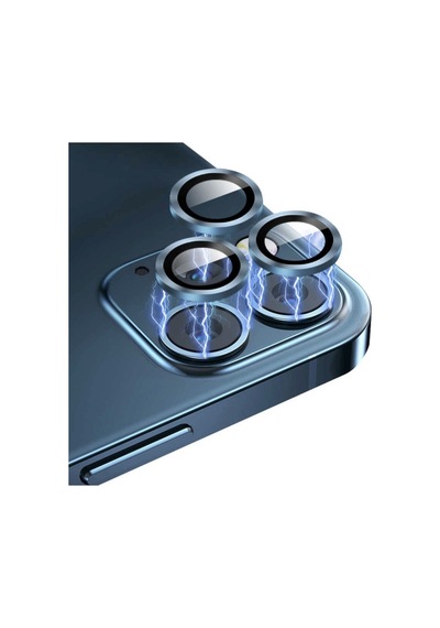 Apple Uyumlu   iPhone 14 Pro Max Kamera Koruyucu Lens Mercek Metal Çerçeveli 3lü Set Mavi Blue