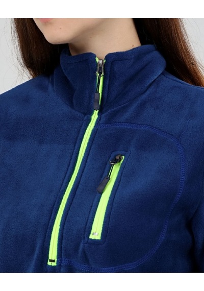Genius Store Kadın Polar Yarım Fermuarlı Outdoor Cepli Spor Polar İndigo