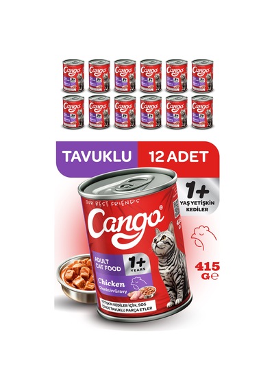 Cango Yetişkin Yaş Kedi Maması Tavuklu 415gr 12lı