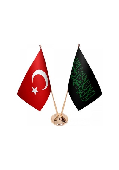 Masa Üstü Siyah Kelimei Tevhid Bayrağı Türk Bayrağı İkili Pirinç