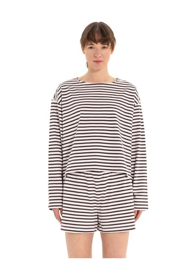 Inguz - Stripe Pamuk T-shirt Beyaz - Siyah