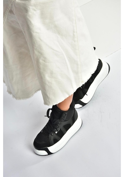 Fox Shoes V973019102 Siyah/beyaz Süet Kalın Tabanlı Kadın Spor Ayakkabı Sneakers Siyah - Beyaz