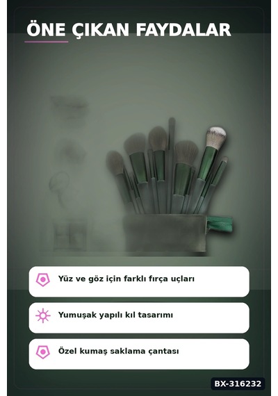 Makyaj Fırça Seti 13 Parça Yumuşak Kıllı Far Ve Yüz Uygulama Çantalı Set Bx-316232