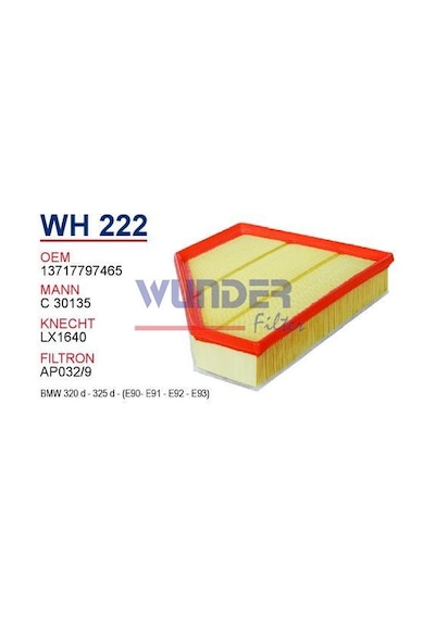 WUNDER WH222 HAVA FİLTRESİ - BMW 320d-325d [E90-E91-E92-E93]