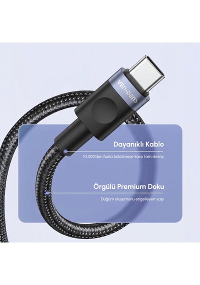 Ven-dens Vd-dcm03 Premium Usb-c Pd Hızlı Şarj Kablosu - 3 Metre