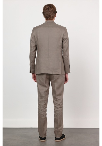 İmza Yeşil Mono Yaka Keten 6 Drop Slim Fit Yarım Astar %100 Keten Takım Elbise 1001260164 Açık Yeşil