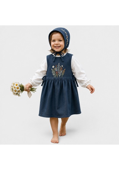 Bebe Nakış İşlemeli Denim Elbise Mavi