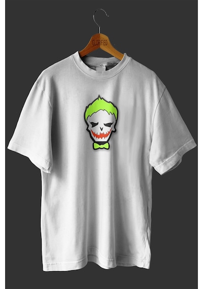 Noıssey -wed Joker Kafa Tasarım Baskılı Oversize T Shirt Beyaz