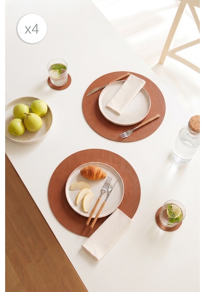 Home Wave 4'lü Taba/gri Renk Suni Deri Amerikan Servis Ø 36 Cm