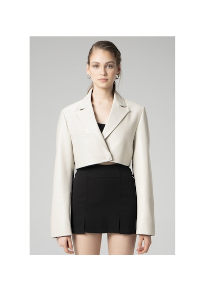 Dericlub Jasmine Kadın Crop Blazer Hakiki Deri Ceket Bej Null Bej