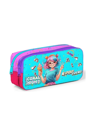 Coral High Kız Çocuk Turkuaz/pembe K-pop Baskılı Okul Kalemliği Çok Renkli