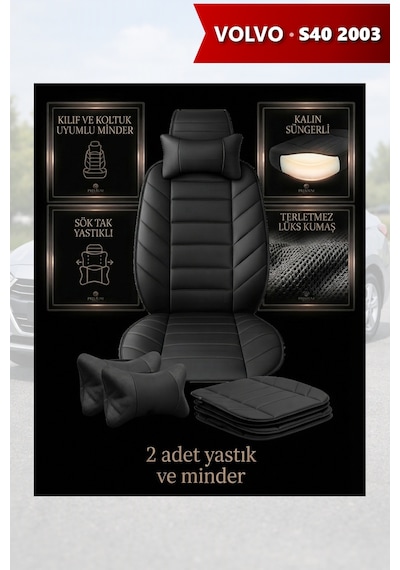Volvo S40 2003 Uyumlu Premium Lüks Siyah Renk 2 Adet Minder Ve Yastık